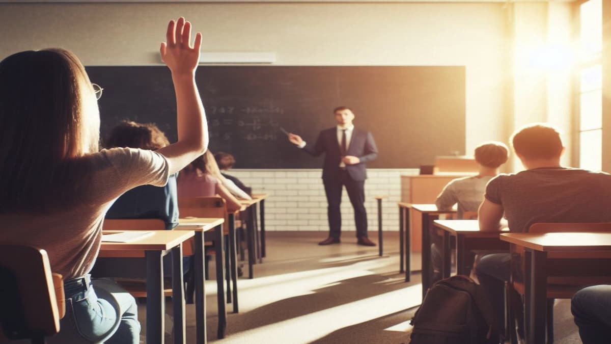 Girl asking a question in a classroom